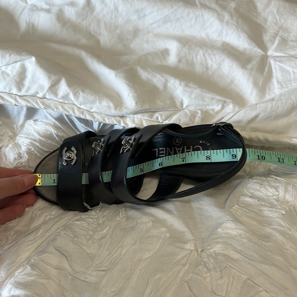 CHANEL Black Sandals with Silver Accents - Picture 9 of 10